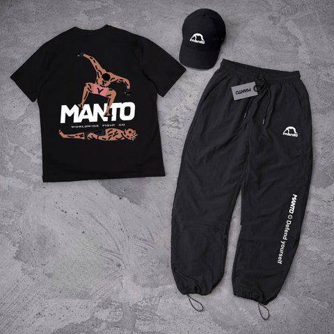 Мужской летний костюм Manto Stomp Футболка Штаны Кепка черный Комплект Манто Ads-298 фото