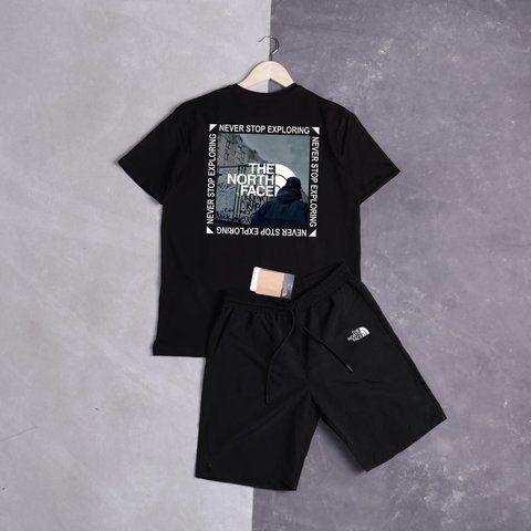 Мужской летний костюм The North Face Футболка Шорты черный комплект ТНФ Ads-282 фото
