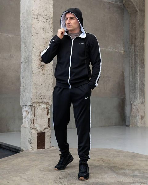 Мужской спортивный костюм Nike с лампасами черный Комплект Найк Кофта на змейке Штаны из дайвинга Sta-271 фото