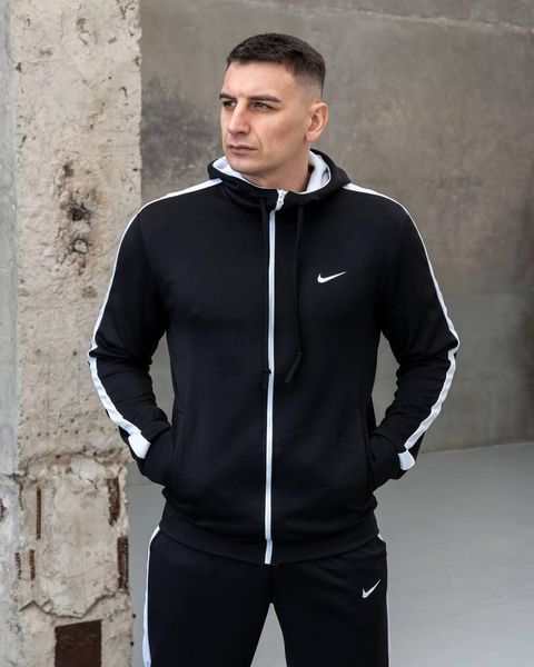 Мужской спортивный костюм Nike с лампасами черный Комплект Найк Кофта на змейке Штаны из дайвинга Sta-271 фото