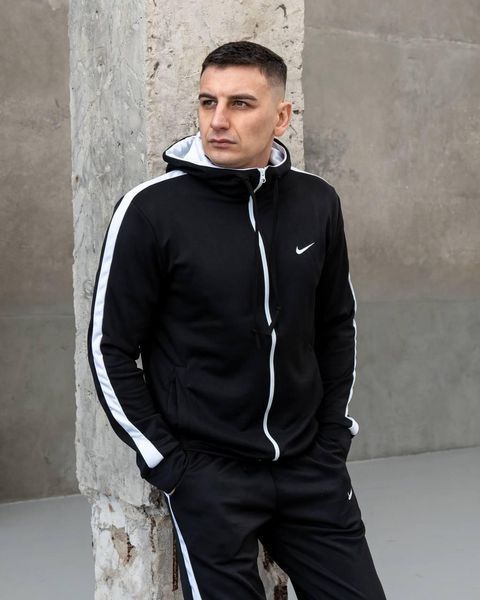 Мужской спортивный костюм Nike с лампасами черный Комплект Найк Кофта на змейке Штаны из дайвинга Sta-271 фото