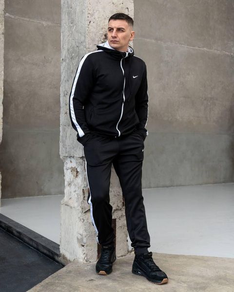 Мужской спортивный костюм Nike с лампасами черный Комплект Найк Кофта на змейке Штаны из дайвинга Sta-271 фото