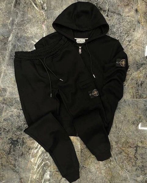Мужской зимний спортивный костюм Stone Island черный Комплект Стон Айленд с капюшоном OW-184 фото