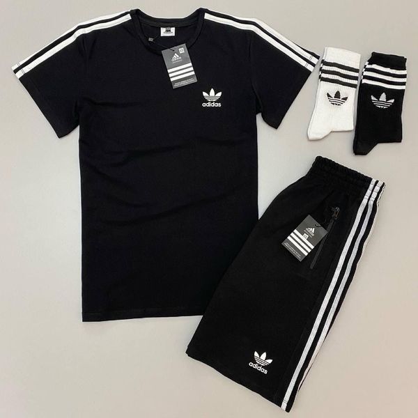 Мужской летний костюм Adidas Футболка Шорты с лампасами хаки с черным Адидас Хар-222 фото