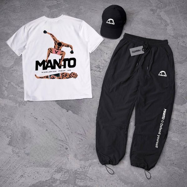 Мужской летний костюм Manto Stomp Футболка Штаны Кепка черный Комплект Манто Ads-298 фото