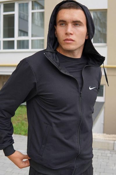 Чоловічий спортивний костюм Nike з капюшоном чорний Комплект Найк Кофта на змійці Штани Мой-14 1 фото
