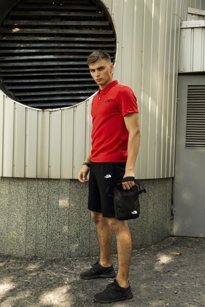 Чоловічий літній костюм The North Face Футболка поло Шорти Барсетка червоний комплект ТНФ Intr-1623936795 фото