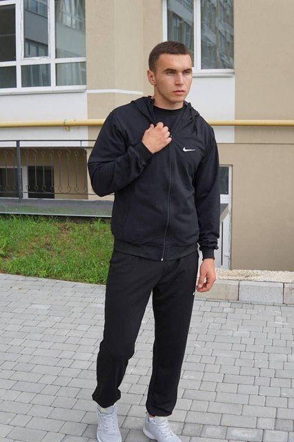 Мужской спортивный костюм Nike на молнии черный Комплект Найк Толстовка Штаны Мой-14 1 фото