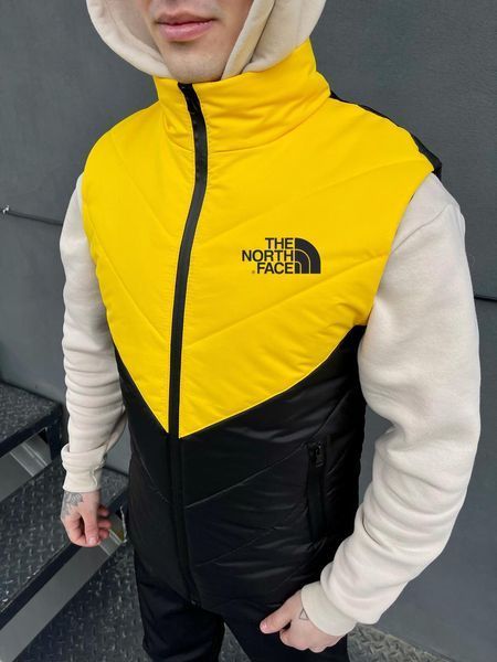 Мужская жилетка The North Face черная с желтым без капюшона Безрукавка ТНФ стеганная из плащевки Intr-1620135801 фото
