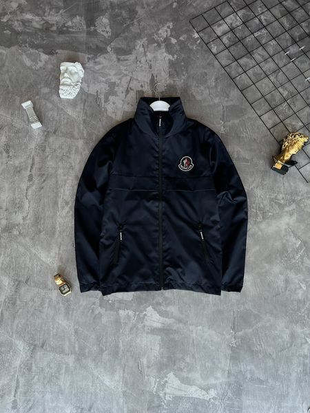 Мужская ветровка Moncler с капюшоном темно-синяя Куртка Монклер из плащевки демисезонная Моло-MNC-2 фото