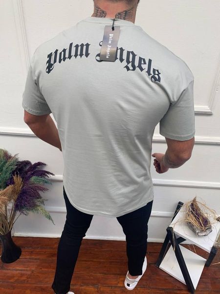 Мужская футболка оверсайз Palm Angels Тенниска Палм Энджелс серая Моло-D894 фото