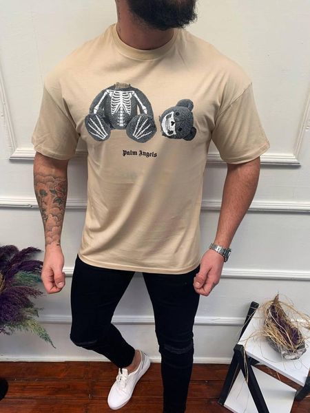 Мужская футболка оверсайз Palm Angels Тенниска Палм Энджелс серая Моло-D894 фото