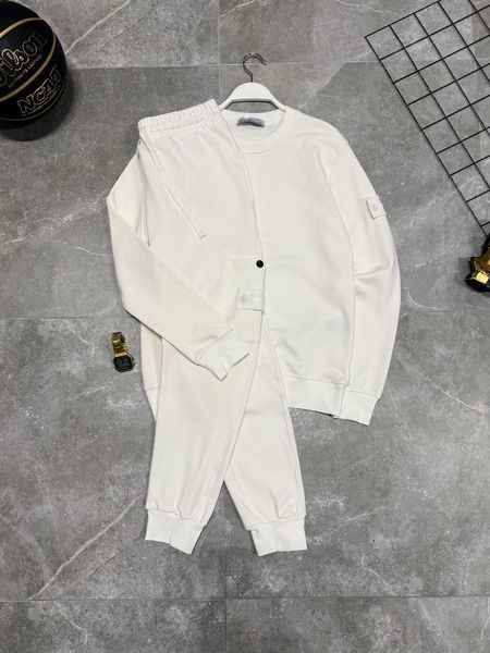 Мужской спортивный костюм Stone Island белый с патчем Комплект Стон Айленд Свитшот Штаны моло-Sto63 фото