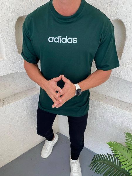 Мужская оверсайз футболка Adidas зеленая хлопковая Тенниска Адидас Моло-4083 фото