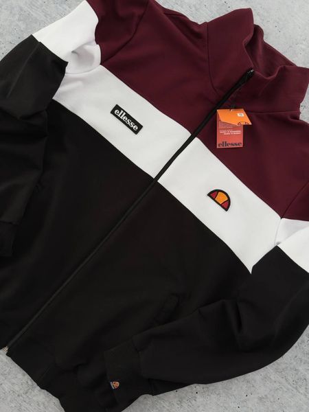 Чоловіча кофта Ellesse без капюшона чорна з бордовим Олімпійка Еліс на блискавці Хар-581 фото