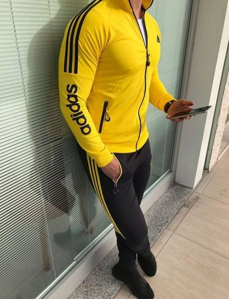 Мужской спортивный костюм Adidas желтый Комплект Адидас Кофта на змейке Штаны Seas-12 фото