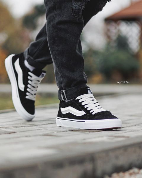 Мужские зимние кеды Vans Knu Skool черно-белые Ванс Кну Скул замшевые Arm-1274 фото