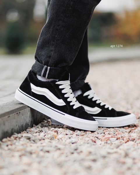 Мужские зимние кеды Vans Knu Skool черно-белые Ванс Кну Скул замшевые Arm-1274 фото
