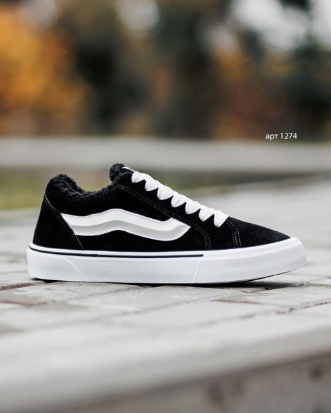 Мужские зимние кеды Vans Knu Skool черно-белые Ванс Кну Скул замшевые Arm-1274 фото