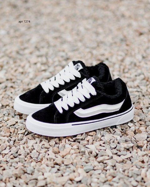 Мужские зимние кеды Vans Knu Skool черно-белые Ванс Кну Скул замшевые Arm-1274 фото