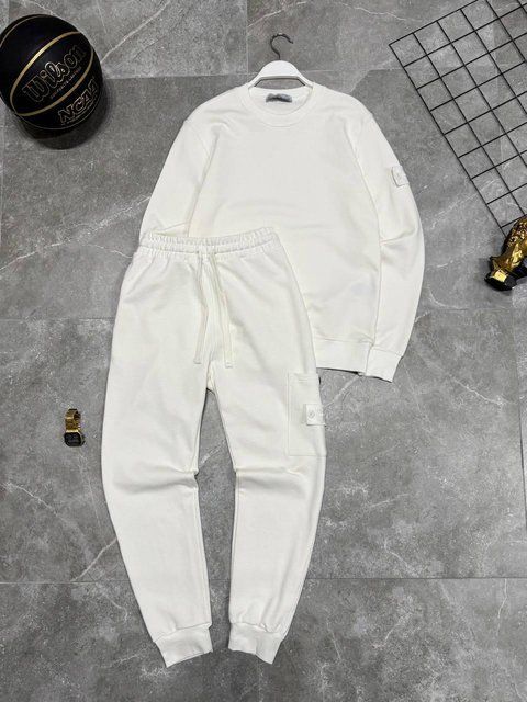 Мужской спортивный костюм Stone Island белый с патчем Комплект Стон Айленд Свитшот Штаны моло-Sto63 фото