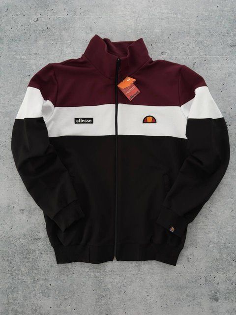 Мужская кофта Ellesse без капюшона черная с бордовым Олимпийка Элис на молнии Хар-581 фото