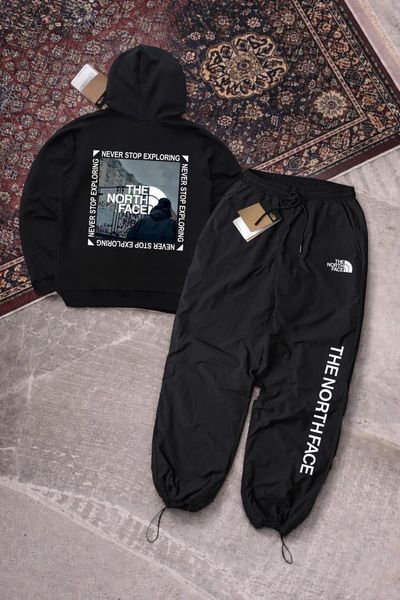 Мужской спортивный костюм The North Face бело-черный с капюшоном Комплект Худи Штаны плащевка Зе норт фейс Ads-444 фото