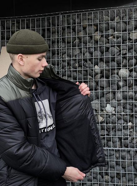 Мужская зимняя куртка Nike черная с хаки Пуховик Найк с капюшоном Intr-1676227897 фото