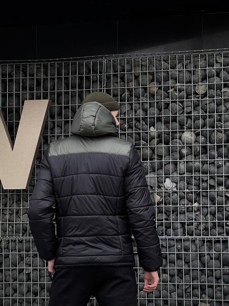 Мужская зимняя куртка Nike черная с хаки Пуховик Найк с капюшоном Intr-1676227897 фото