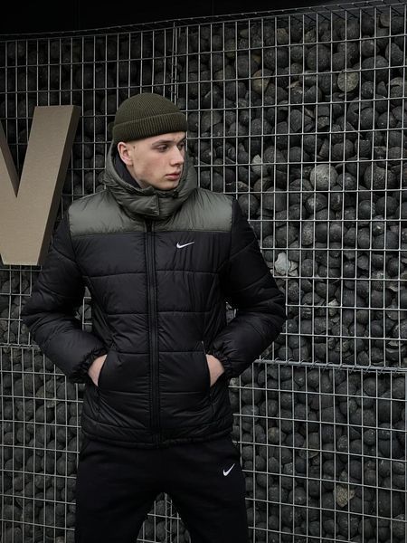 Мужская зимняя куртка Nike черная с хаки Пуховик Найк с капюшоном Intr-1676227897 фото