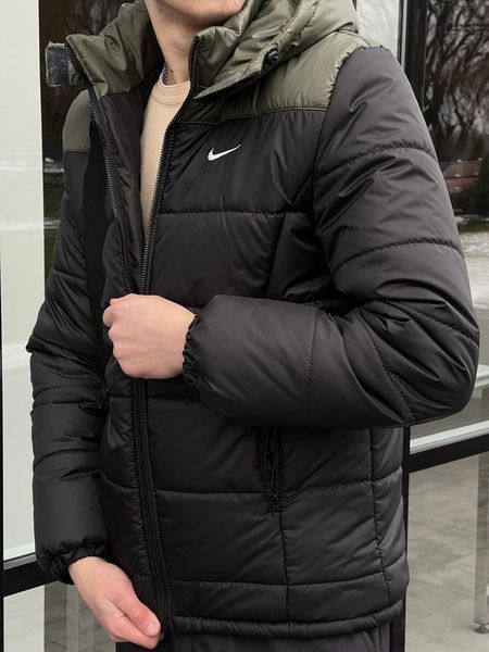 Мужская зимняя куртка Nike черная с хаки Пуховик Найк с капюшоном Intr-1676227897 фото