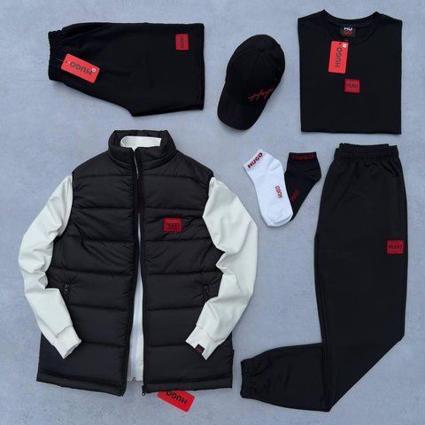 Мужской спортивный костюм Hugo Boss 8в1 белый Комплект Хьюго Босс Костюм Жилетка Футболка Шорты Кепка Хар-637 фото