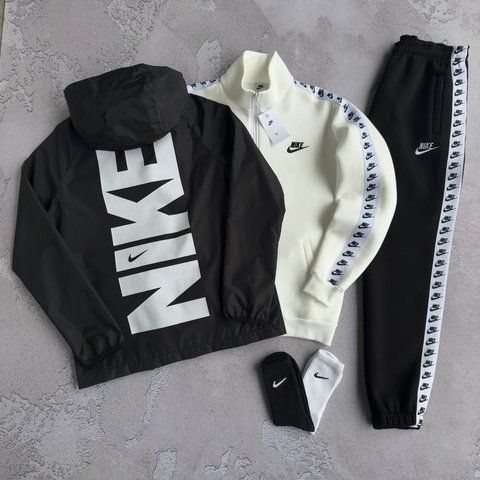 Мужской зимний костюм 3в1 Nike молочный Комплект Найк Костюм с лампасами Ветровка Хар-708 фото
