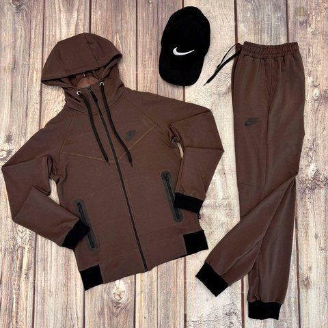 Мужской спортивный костюм Nike Tech коричневый на змейке Комплект Найк Теч Sta-184 фото