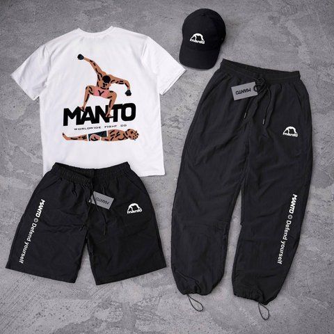 Мужской летний костюм Manto Stomp Футболка Штаны Шорты Кепка белый Комплект Манто Ads-317 фото