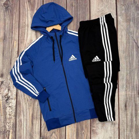 Мужской спортивный костюм Adidas синий Комплект Адидас Кофта на змейке с капюшоном Штаны Univer-33 фото