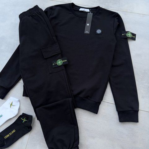 Мужской спортивный костюм Stone Island черный Комплект Стон Айленд Свитшот Штаны Мой-6\хар- 64 фото
