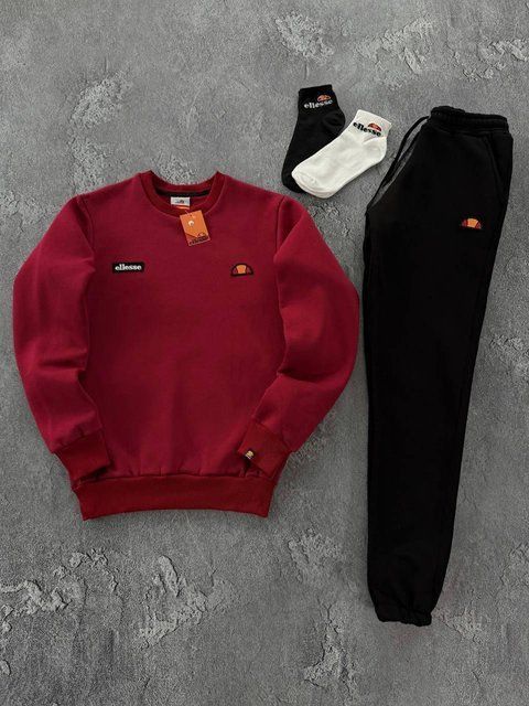 Мужской зимний спортивный костюм Ellesse без капюшона бордовый с черным Комплект Элис Свитшот Штаны Хар-674 фото
