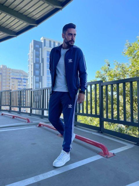 Мужской спортивный костюм Adidas с молнией без капюшона синий Univer-00889 фото