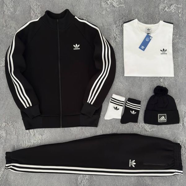 Мужской зимний спортивный костюм Adidas белый Набор Адидас 5в1 Кофта Штаны Футболка Шапка Хар-677 фото