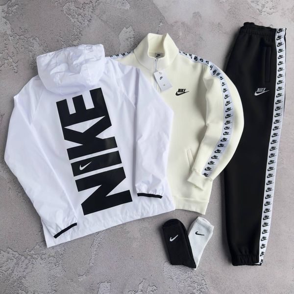Чоловічий зимовий костюм 3в1 Nike молочний Комплект Найк Костюм з лампасами Вітровка Хар-708 фото