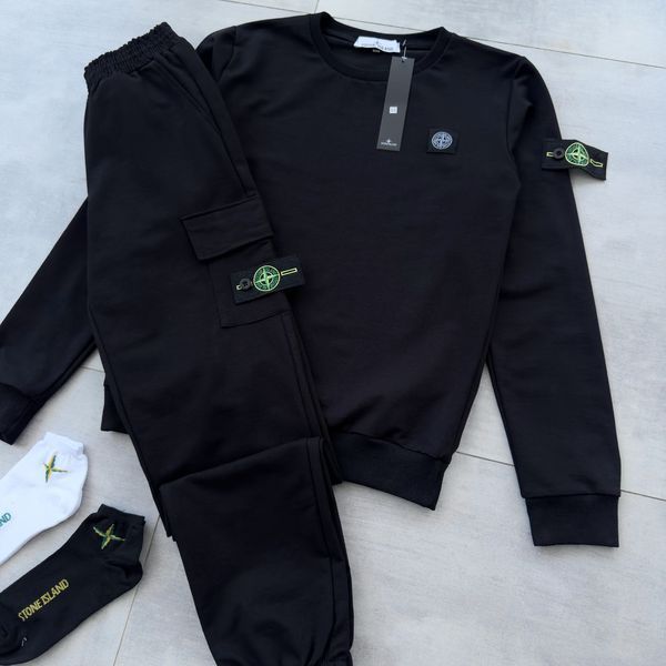 Мужской спортивный костюм Stone Island черный Комплект Стон Айленд Свитшот Штаны Мой-6\хар- 64 фото