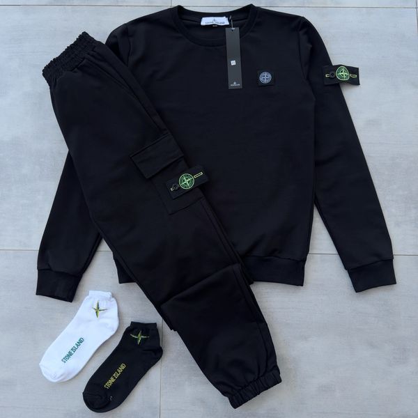 Мужской спортивный костюм Stone Island черный Комплект Стон Айленд Свитшот Штаны Мой-6\хар- 64 фото