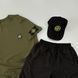 Мужской летний костюм Stone Island Футболка Шорты Кепка хаки с патчем Стон Айленд Will-SS0022 фото 2