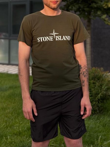 Чоловіча футболка Stone Island хакі бавовняна Теніска Стон Айленд Will-SS0030 фото