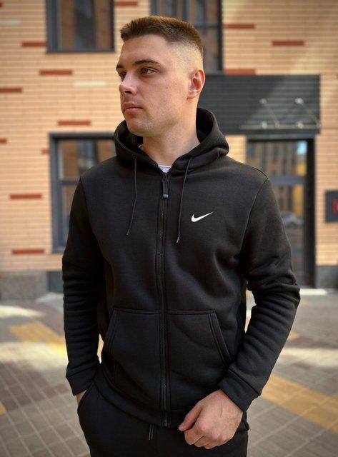 Мужская зимняя толстовка Nike на молнии черная Кофта Найк Rap-RD266 фото