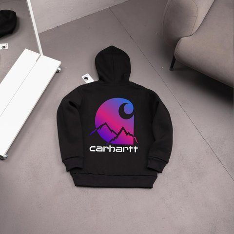 Мужское зимнее худи Carhartt с капюшоном черное Толстовка Кархарт Ads-488 фото