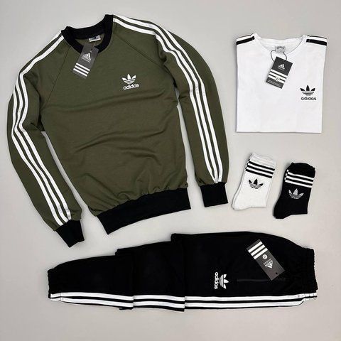 Мужской костюм Adidas 3в1 черный Комплект Адидас Свитшот Штаны Футболка Мой-25 фото