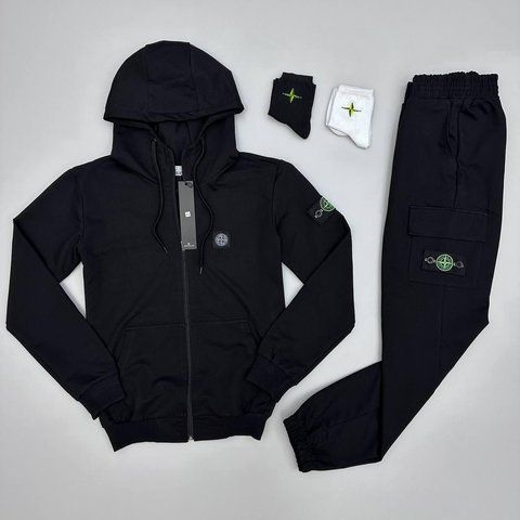 Мужской спортивный костюм Stone Island с капюшоном черный Комплект Стон Айленд Толстовка Штаны Хар-218 фото