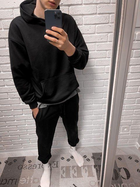 Мужской спортивный костюм оверсайз черный весенний oversize Smm-khs1 фото